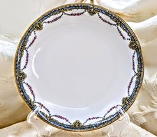 Soup Bowl Jean Pouyat Limoges France 7.5 Pink Floral Swag Blue Border Gold NICE