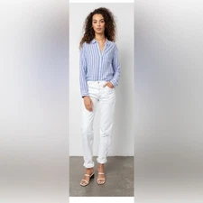 Rails Charli Juneau Stripe Linen Blend Button Down Shirt small $188