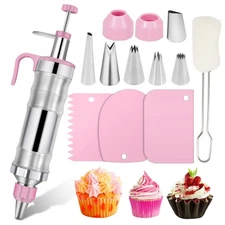 Dualshine Pink Cake Decorating Kit - 6 Russian Piping Icing Nozzles, 3 Cream ...