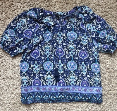 Talbots Women s Petite Boho Blue Pattern Blouse Top Size Mp