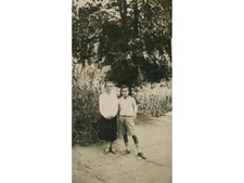 #64485 Greece 1920s. Mother and son in the park. Photo PC size RPPC
