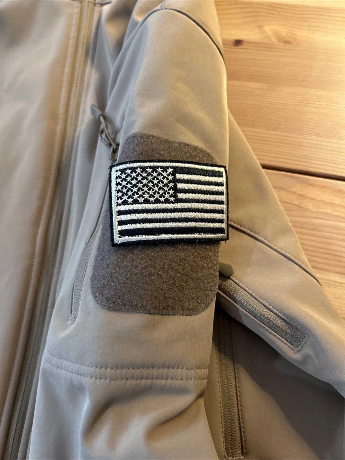 TACVASEN? Mens Medium Tactical Soft shell Fleece Carmel Coat With Flag Patch image 7