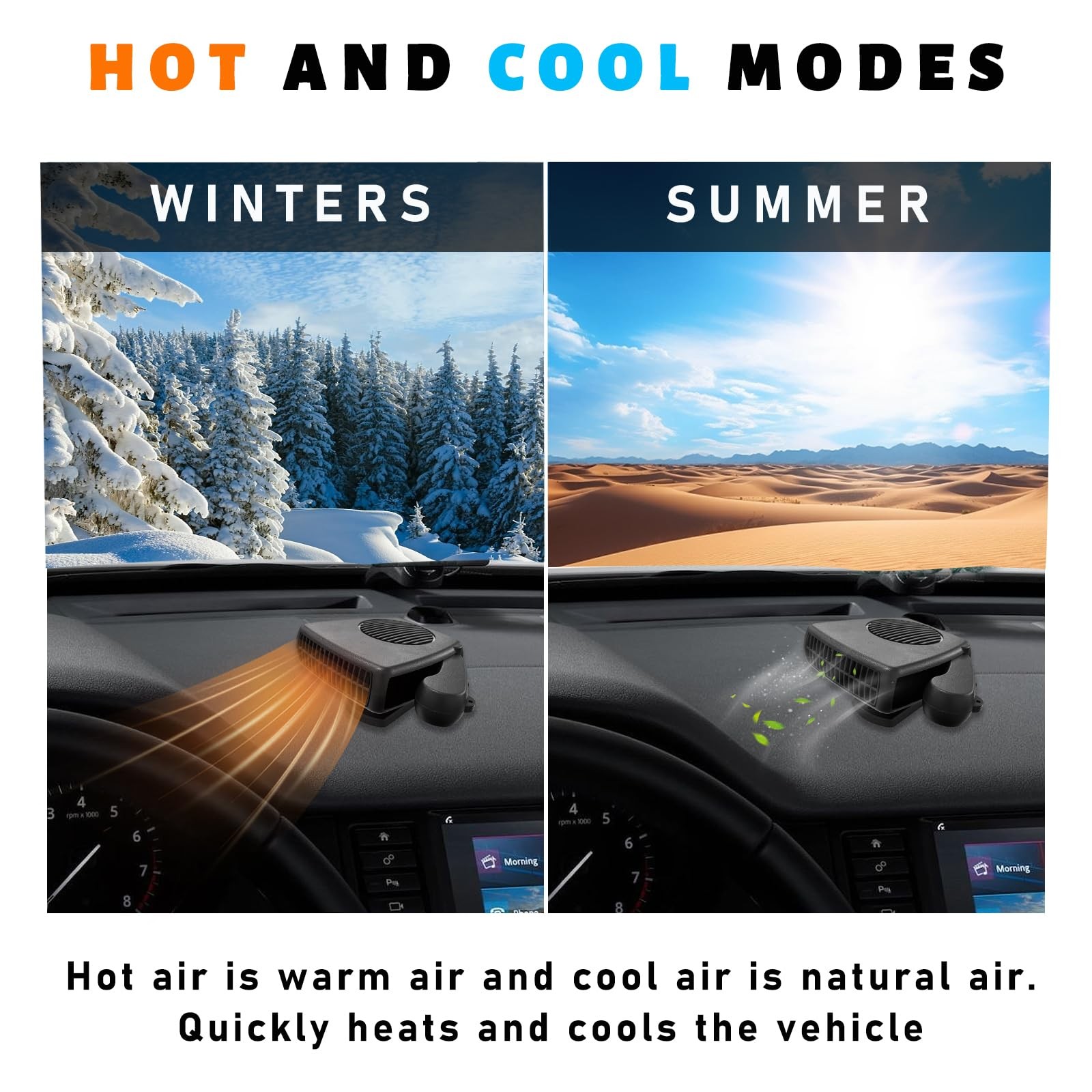 Car Heater, 12V 150W 2 in 1 Portable Windscreen Defrost Defogger with Rotatin...