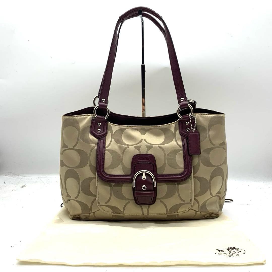 Coach Beige Nylon Tote Bag with AllOver Pattern in Excellent Authentic Condition