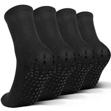 Raigoo Grip Slipper Socks For Kids 4-16 Years Old 8-11 Years, 4 Pairs Black