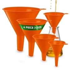 Oil Funnel Set (Orange, 4-Pack) – Plastic Funnels for Automotive Use – Orange 