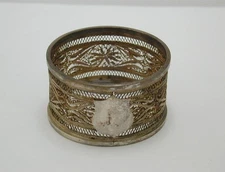 Vintage Silver Filigree 1/8" Round w/ Shield Napkin Ring No Monogram European?