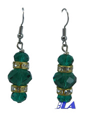 Faceted Emerald Green Glass  Crystal Decorative Silvertone Dangle Earrings