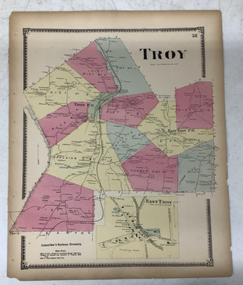 1869 Atlas Map of Troy Township, Bradford County, Pennsylvania