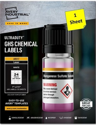 [1 Sheet] Avery 60517 Ultraduty GHS Chemical Labels (24 total labels)