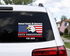 2 Pack USA 250th Anniversary Decals American Flag Eagle Car Window Stickers