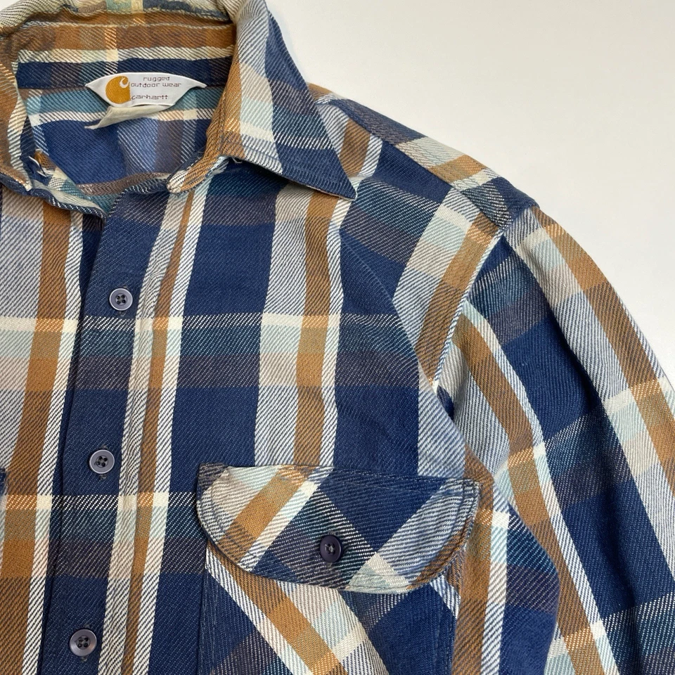 Vintage 80’s Carhartt Multicolor Plaid Flannel Button Up Shirt Made In USA M - Image 2 of 4