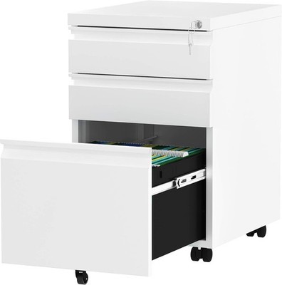 3-Drawer Mobile File Cabinet with Lock, Office Storage Filing Cabinet for