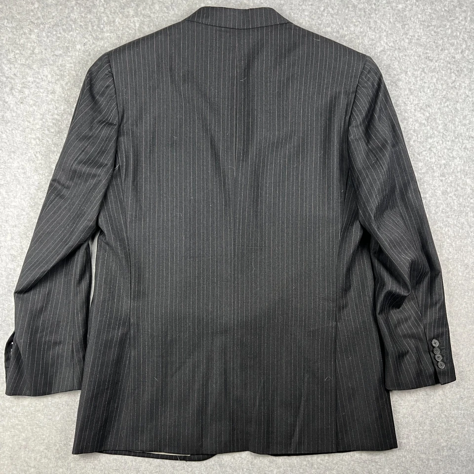 Isaia Napoli Wool Suit Set Coat Blazer Pants 44R Mens 34x33 Black Striped READ - Image 3 of 4