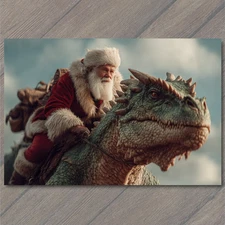 POSTCARD Santa Riding Dragon Epic Fantasy Christmas Sky Adventure Holiday Art