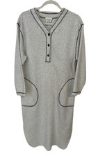 Amanda Stewart Long Nightgown Gray Fleece Sz Medium SEARS Button Front Pockets