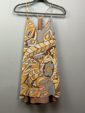 Judith March Dress Womens Medium Yellow Brown Sleeveless Boho Floral Lined Retro