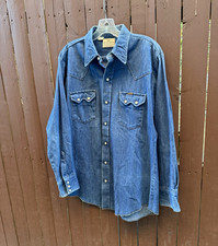 Vintage Dee Cee Western Denim Pearl Snap Shirt Mens 15 1/2-34 Made In USA