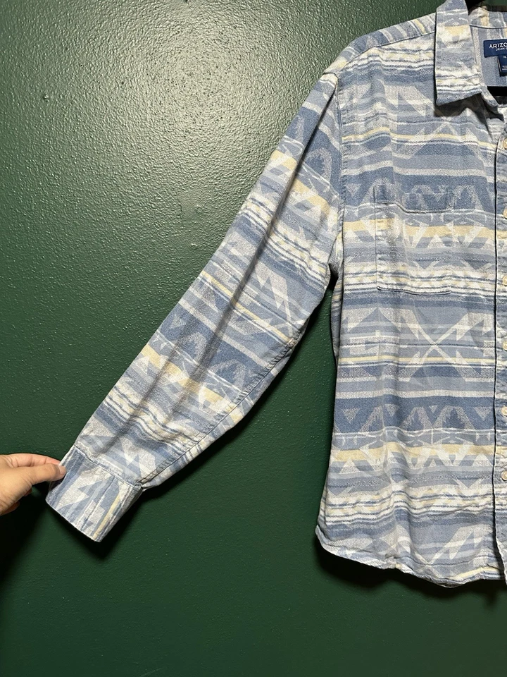 Retro Y2K Tribal Western Arizona Button Up Flannel Soft Blue Boho Aztec XL - Image 4 of 4