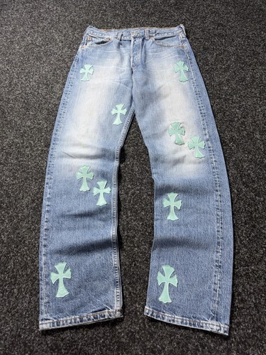Vintage💥 90s ‼️Custom Chrome Hearts Rock Style Cross Denim Jeans Men’s W32 L32