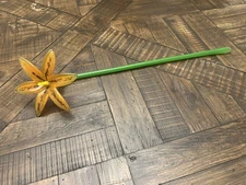 Flower Art Glass Hand Blown Murano Style 20" Orange Flower And Stem Tiger Lily