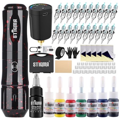 STIGMA Cordless Tattoo Gun Kit - Complete with Pro Machine Pen, Black 
