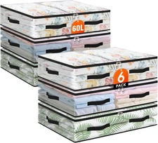 6 Pack under Bed Storage Bags, 60L Foldable Clear Storage Containers with Handle