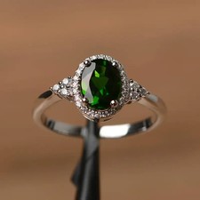 Elegant 925 Sterling Silver Green Peridot Charm Wedding Engagement Ring Size 7