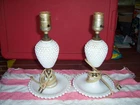 Vintage Milk Glass Hobnail Electric Light Lamp Matching Set, Working, No Globes