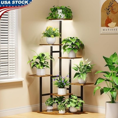 Indoor Plant Stand W/ Adjustable Grow Lights Corner Shelf Greenery Organization