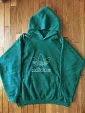 Vintage 90s Adidas Trefoil Hoodie Sweatshirt USA Made Green