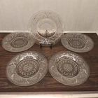 5 Vintage Anchor Hocking Gold Trim Clear Sandwich Pattern Glass Plates, 8"