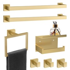 7 Piece Gold Bathroom Hardware Set with Brushed Gold Bathroom Accessories - S...