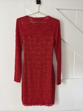 Express Red Lace Bodycon Long Sleeve Dress Size Small Open Back Formal Party