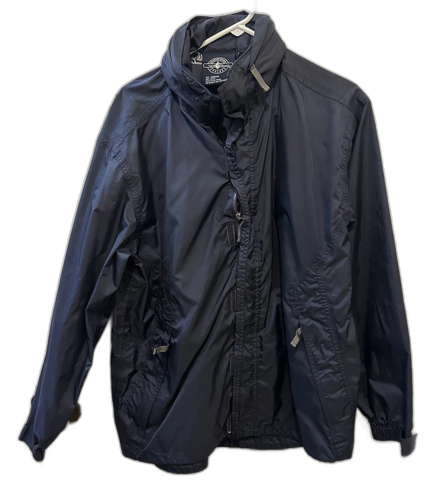 Charles River Navy Nylon Windbreaker Jacket Men’s Medium Lightweight Zip Up
