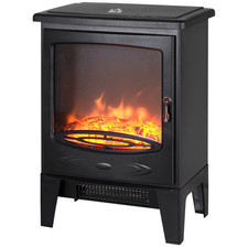 Electric Freestanding Fireplace Heater with Faux Flame & Tempered Glass Case