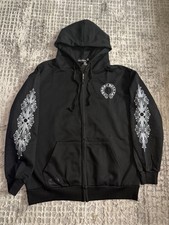 Chrome Hearts Men's Black Full Zip Hooded Hoodie S White Logo Graphic Print