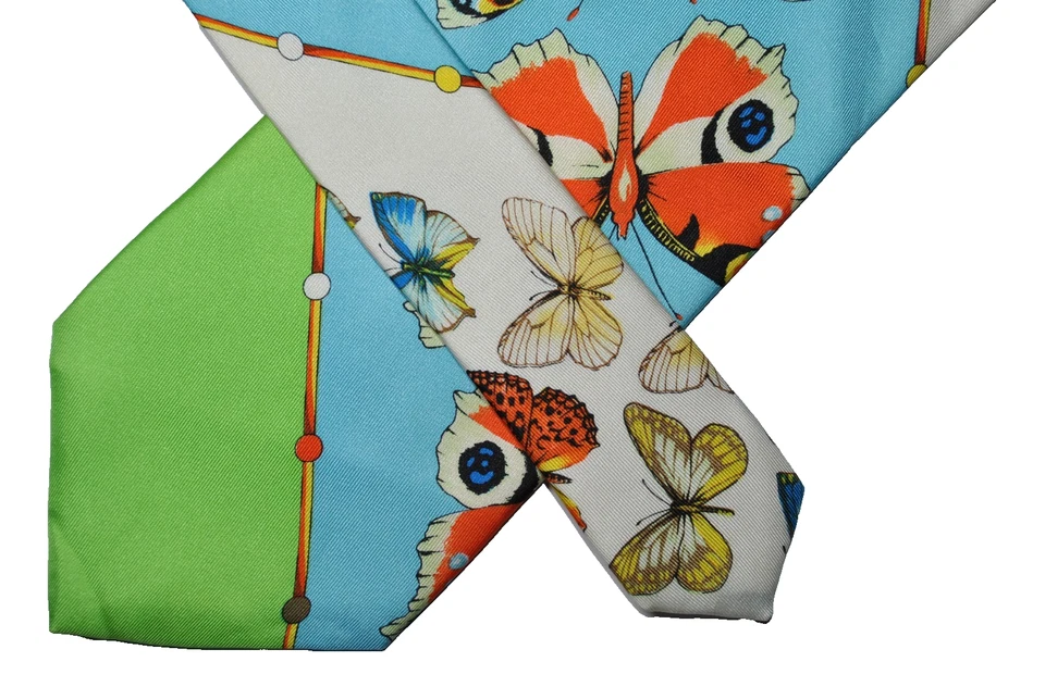 Gianni Versace Couture De Colección 1995 Corbata Patrón Mariposa Seda Multicolor L57 W3.7 Foto 3 de 4