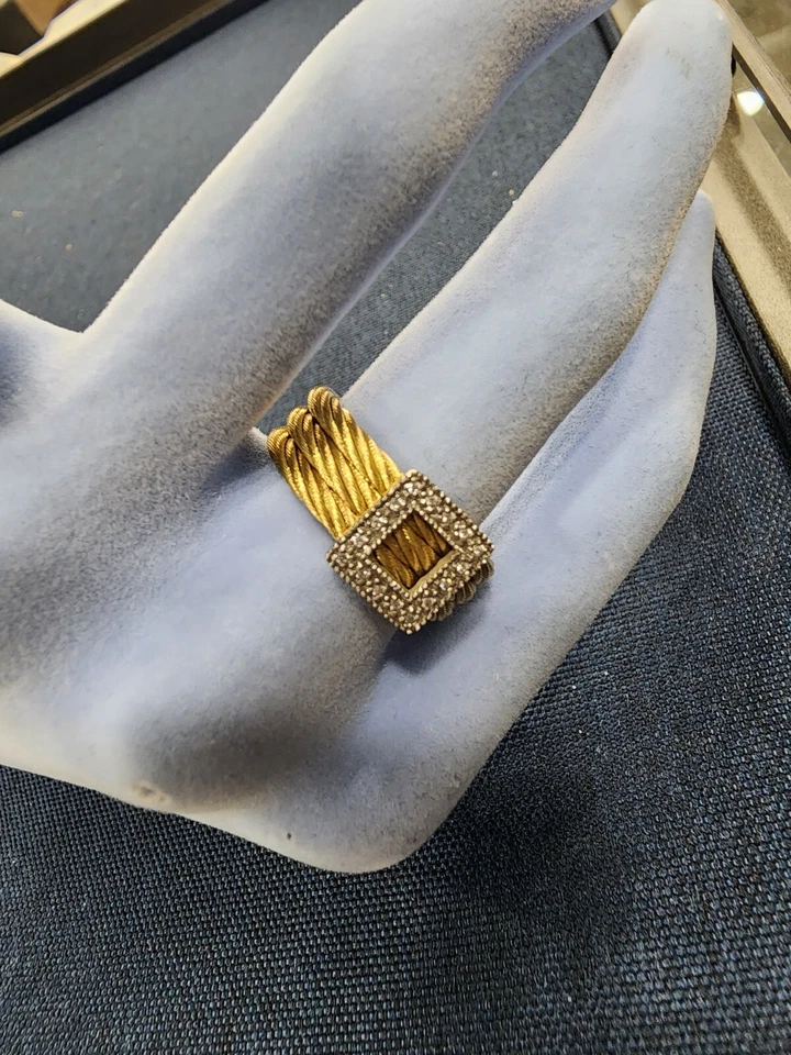 Philippe Charriol 18K White Gold Diamond Double Cable Band Square Ring Size 6.5 - Image 3 of 3