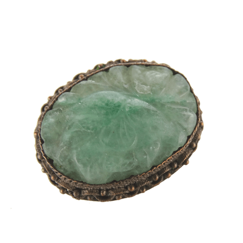 Alte Brosche, Brooch, Moss in Snow Natural Carved Jade, China Export 1920s 1930s - Picture 5 of 7