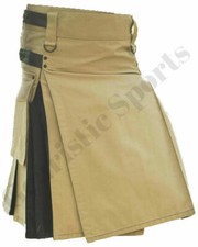 Top Quality Scottish Fashion Utility Hybrid Kilts Khaki And Black Color For Men
