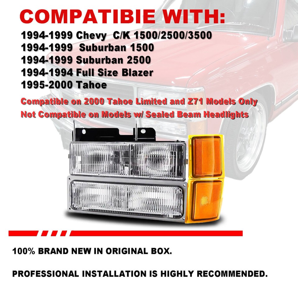 88-98 For Chevy GMC C/K 1500 2500 3500 C10 FullSize Truck LED Black Headlights E - Foto 5