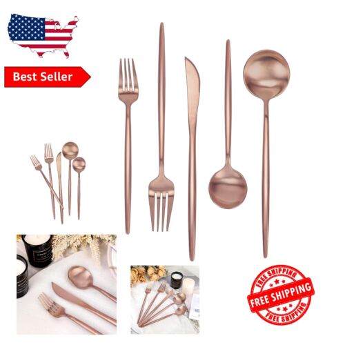 Elegant 30-Piece Cutlery Set in Matte Rose Gold - Service for 6, Dishwasher Safe