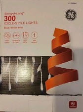 GE Icicle-Style Lights String-A-Long 300ct, Blue Light, White Wire,13.2 Ft long