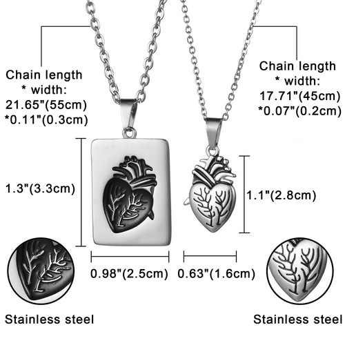 2pcs Couples Men Women Stainless Steel Dog Tag Heart Puzzle Pendant Necklace Set - Picture 2 of 25