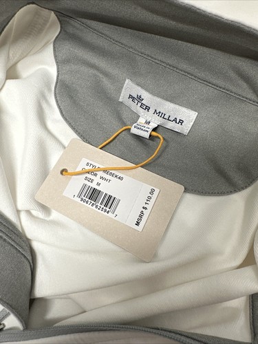 Polo Peter Millar Perth Performance 1/4 quarto zip manica lunga bianca nuova media - Foto 8 di 9