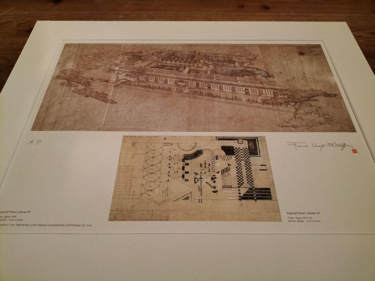 Frank Lloyd Wright Lithograph drawing: imperial hotel.scheme # 1
