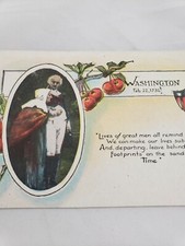 C 1910 Washington &amp; Mother Birthdate Footprints on Sands of Time Verse Postcard