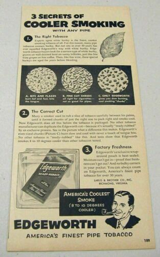 1956 Print Ad Edgeworth Tobacco Man Smokes Pipe Larus & Brother Richmond,VA