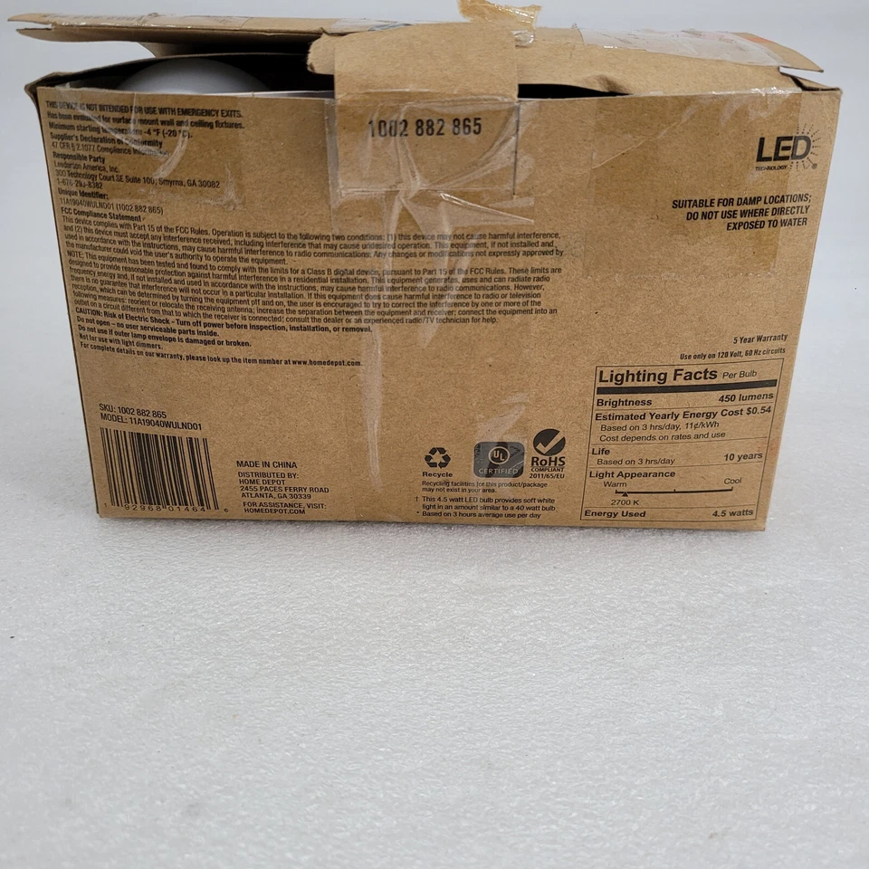 (8-Pk) Non-Dimmable LED Light Soft White A19 40W 1002 882 865  1464 - Image 4 of 4